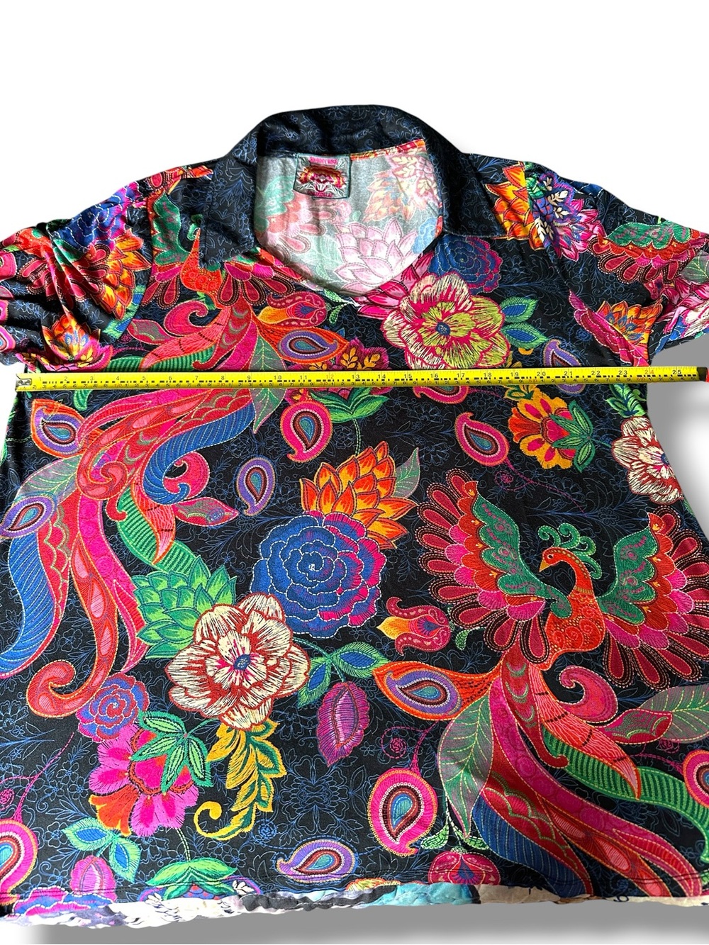 Johnny Was THE JANIE FAVORITE PUFF SLEEVE POLO SZ XXL 2X PLUS SIZE COLORFUL BIRD - Picture 8 of 10